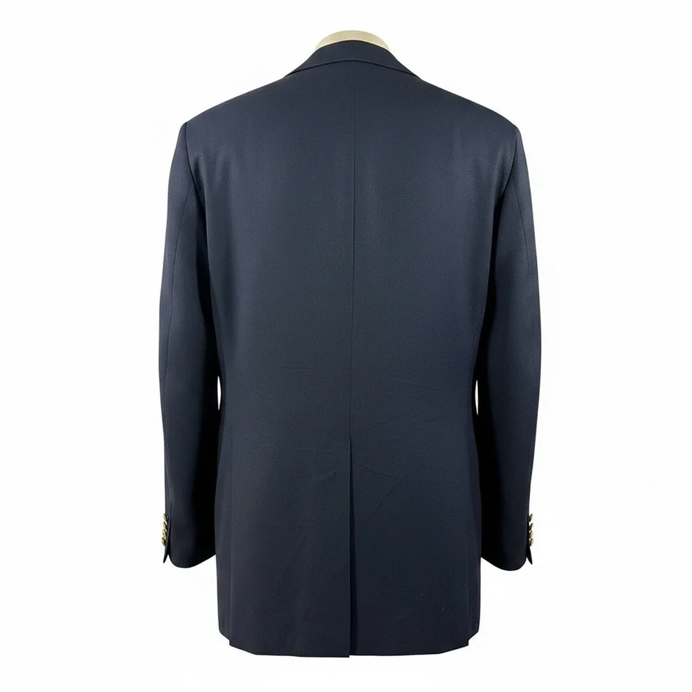 Polo Ralph Lauren Mens Navy‎ Blue Wool Blazer Gold Crest Buttons Made in USA 44R